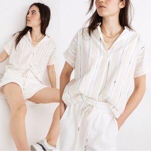 Madewell Park Popover Textured Stripe Collared Top Size XXS Ivory Multi